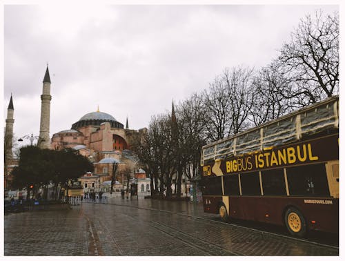 Free Brown Bigbus Istanbul Traveling on Road Near Brown Dome Building Stock Photo